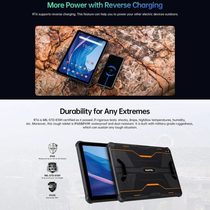 OUKITEL RT6 4G Network IP68/IP69K Rugged Tablet, 10.1 inch Android 13 MediaTek MT8788 Octa Core Support Dual SIM, 8GB+256GB - Image 8