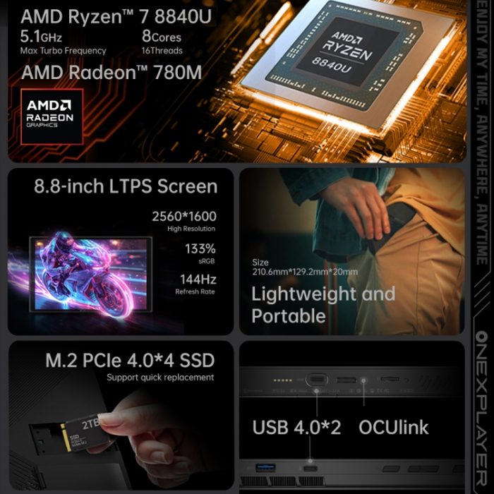 ONE-NETBOOK OneXPlayer X1 mini 8.8 inch Game Console, Windows 11 AMD Ryzen 7 8840U - Image 3