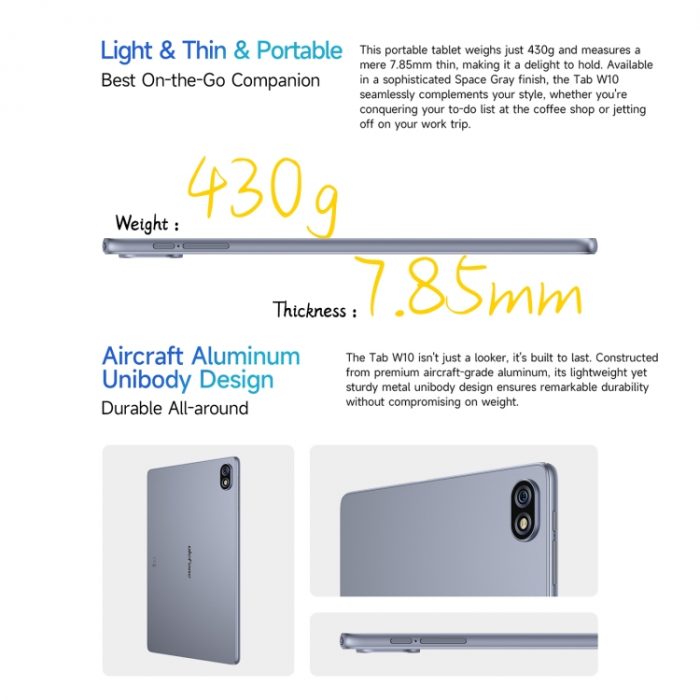 Ulefone Tab W10 WiFi Tablet, 4GB+128GB, 10.1 inch Android 14 Unisoc T606 Octa Core - Image 6