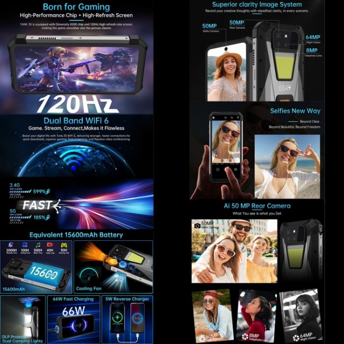 Unihertz 8849 Tank 3S Night Vision Projector Rugged Phone, 12GB/16GB+256GB/512GB, 6.79 inch Android 14 Dimensity 8200 Octa Core, 5G + Projector Screen - Image 5